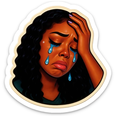 Crying Tears rolling down face 
Mouth Pout
one hand on head 
head down
 sticker