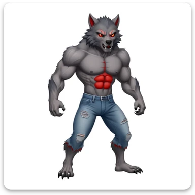 Muscular grey werewolf with ripped pant and red eyes sticker