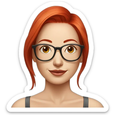 Woman with red hair and rectangular glasses, double mastectomy replaced by lotus tattoos sticker