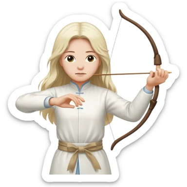 pratiquant de qi gong aux cheveux longs, habits noirs ou blancs, qui tire l'arc vers la gauche sticker