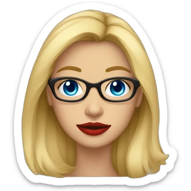 mujer rubia con pelo largo ondulado, con ojos azules, labios rojos y gafas negras sticker