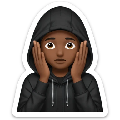 🥷🏽: inspire toi de cet emoji faisant en sorte qu’il est les mains sur ses yeux et garde sa cagoule noir sticker