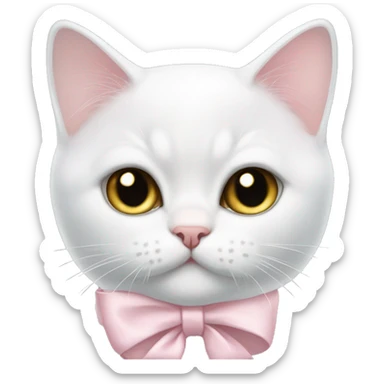 British white shorthair kitty with light pink bow on neck sticker