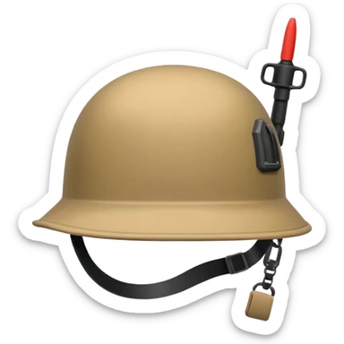 modern NATO army helmet, iPhone emoji style, tan color, characteristic shape, side rails, strap sticker