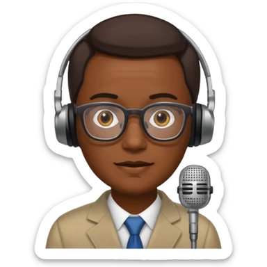 Un locutor de radio moreno con gafas sticker