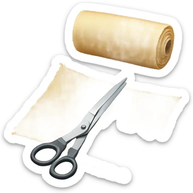 a roll of fabric is cut by scissors sticker