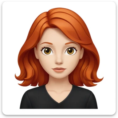 red-haired woman, medium build, straight hair with waves, dressed in black sticker