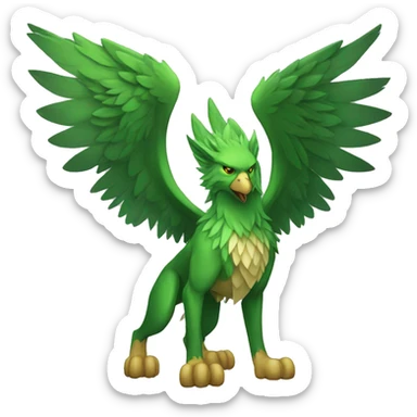 Full-body green gryphon with wolf-body with a beak for its mouth and wings sticker