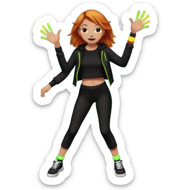 Ginger girl dancing at a rave. Full body, wearing dark colours sticker