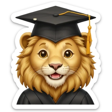 happy lion wearing a graduation cap sticker