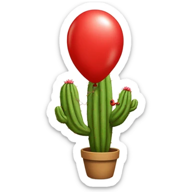 Cactus tied to a red balloon sticker