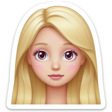 “Emoji girl, pastel pink blush, sparkly wide eyes, long blonde hair.” sticker
