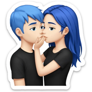 Dancing dark Blue hair girl kissing blue hair boy both wearing black shirts sticker