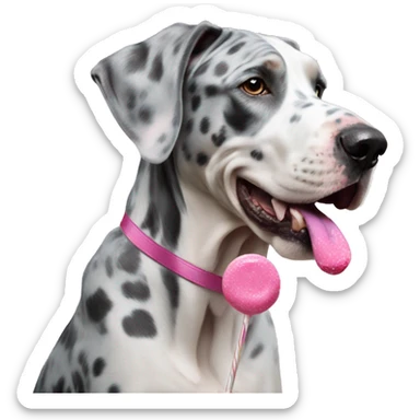 Blue Merle Great Dane eating pink lollipop sticker