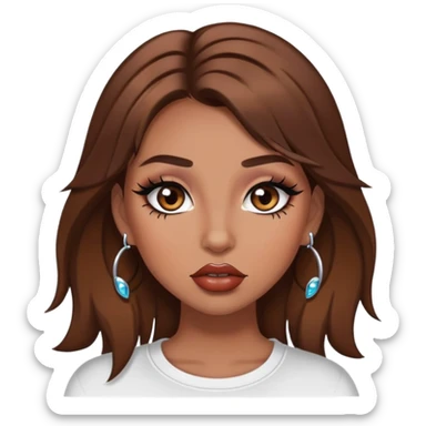 Baddie girl brown hair long eyelashes lip gloss face piercings makeup  sticker