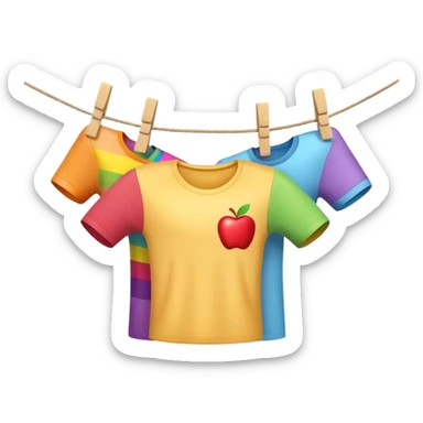 Apple-style 3D emoji of a single human hand hanging a colorful piece of clothing on a clothesline using a clothespin, close-up view, soft shadows, bright and cheerful atmosphere, clean white background.


 sticker