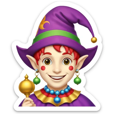 Jester – Smiling trickster with colorful hat and bells sticker