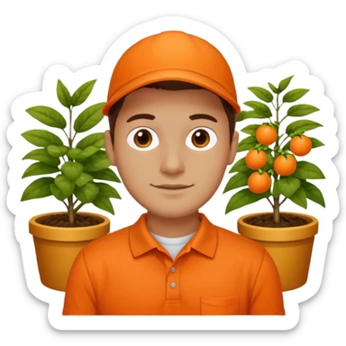 Garden store employee in orange sticker