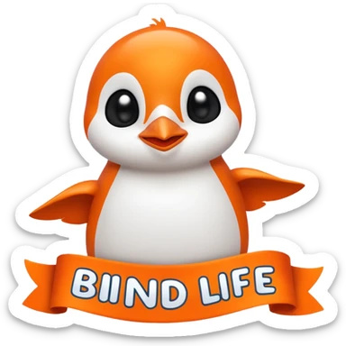 Colorful banner that says 'Bind is Life!!!', in bright orange, and on top of the banner a winking little white happy penguin sticker