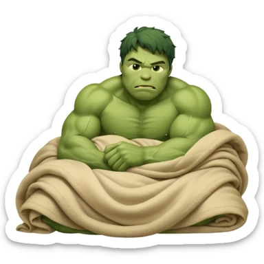 Incredible hulk curled up like a cat sleeping lying down in bed under blanket eyes closed sticker