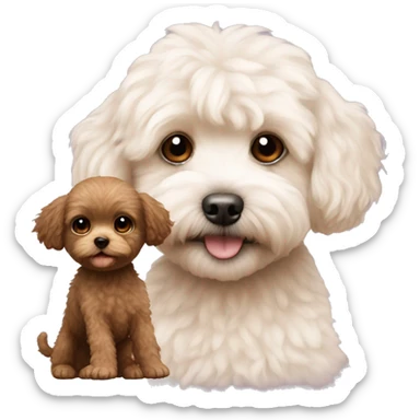 Maltipoo with a small monkey sticker