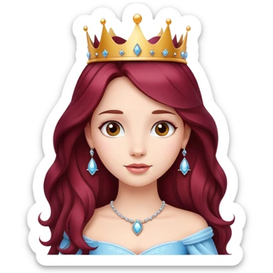 Beautiful long burgundy haired girl wearing a princess crown sticker
