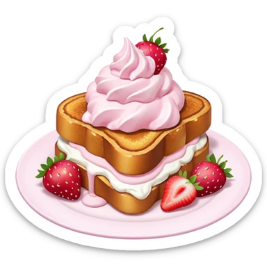 French toast with strawberries and pink whipped cream sticker
