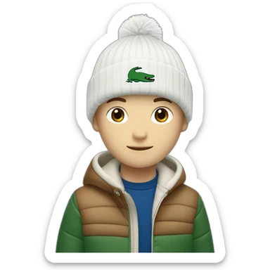 white boy using lacoste beanie with lacoste sticker