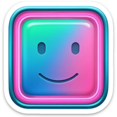 A glowing neon square in shades of pink, blue, and green, transparent background sticker
