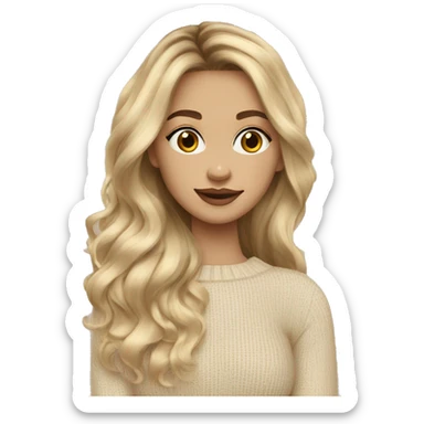 Blonde balayage long hair women beige sweater sticker