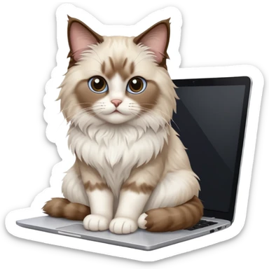 Cute ragdoll cat on a laptop. Should sit on top of the laptop, cat is way bigger than the laptop. Could walk on the laptop or sit. I liked the first one but remove the blue on the cat sticker
