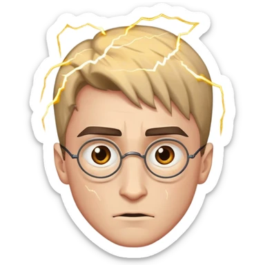 Harry Potter, in the middle of the forehead appear a Lightning-shaped scar  sticker