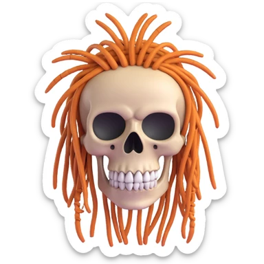 3D cartoon skull with dreadlocks, vibrant colors, fun expression sticker