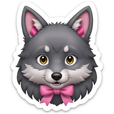Pleading Face cute dark grey wolf with a pink ribbon io his ear sticker