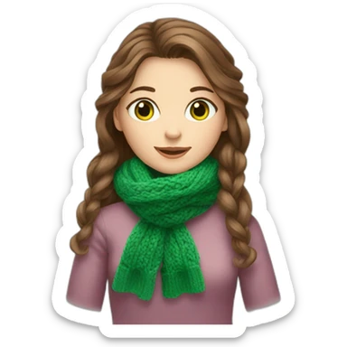 girl with brown hair and green eyes is knitting a scarf  sticker