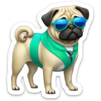 dog pug-in-gradient-green-blue-suit-with-and-black-sunglasses sticker