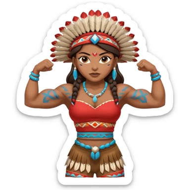 native american brown skin sexy girl, flexing muscles, full body, muscled, with traditional outfit and hat sticker