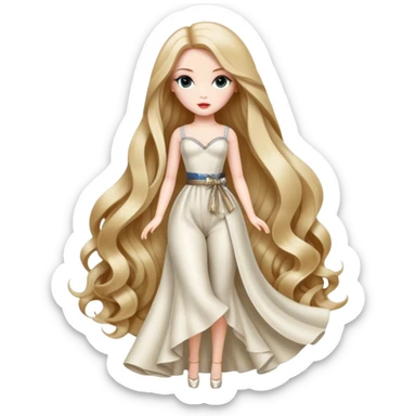 A fashion doll with long hair, stylish clothes, and a glamorous appearance, symbolizing beauty and fashion sticker