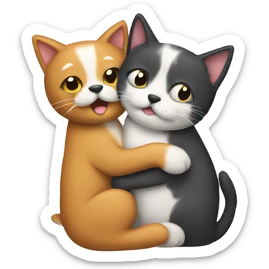 Dog and cat hugging sticker