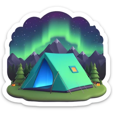 camping tent with aurora borealis in sky sticker