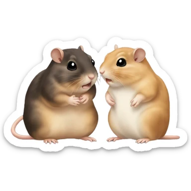 Two gerbils, one brown and the other black playing with eachother, the brown one is Jenna and the black one is Maria sticker