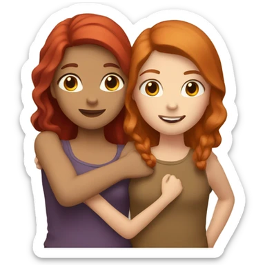 Girl and girl hugging one with red hair and one with brown hair  sticker