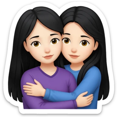 girl with black long hair hug girl with black mid length hair sticker