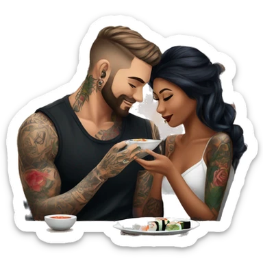 Romantic sushi dinner date for beautiful tattooed couple sticker