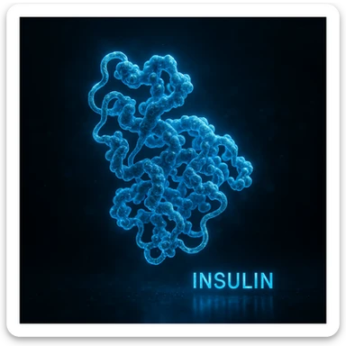 insulin represented with blue glow effect, hyper realistic 4K style, molecular details, futuristic atmosphere sticker