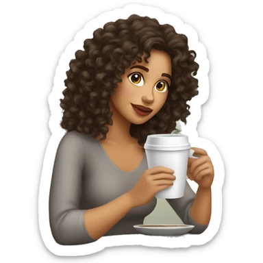 pretty latina with curly hair sipping coffee  sticker
