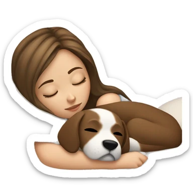 White girl brown hair sleeping with puppy sticker