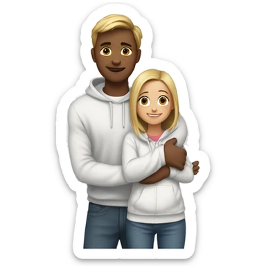 An emoji of a man wearing a white hoodie, standing next to his sister. He is hugging her warmly, showing a close sibling bond sticker