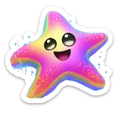 Two Neon kawaii starfish splashing rainbow water  sticker