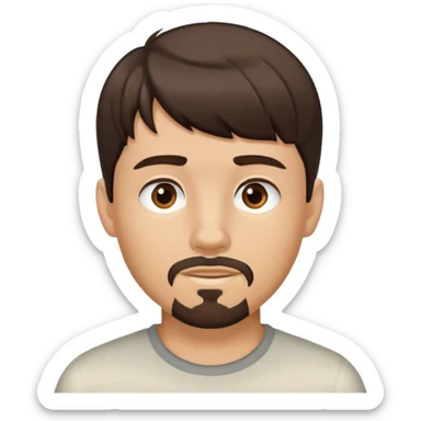 White boy with short dark brown hair, with bangs, brown eyes goatee sticker